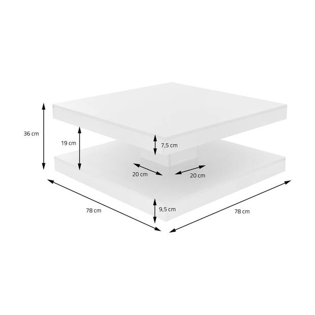 Salontafel Met 360 Draaibaar Tafelblad 78x78x36 Wit Spaanplaat ML