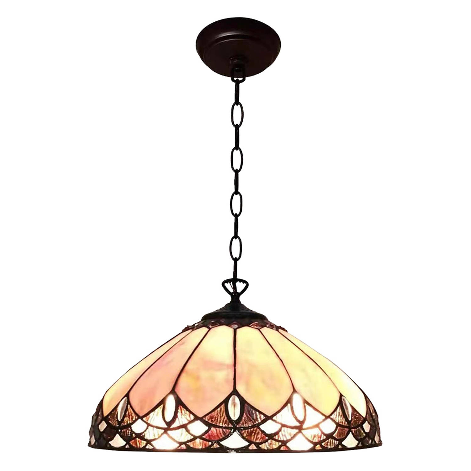 Lumilamp Hanglamp Tiffany Cm Beige Bruin Glas Kunststof Rond