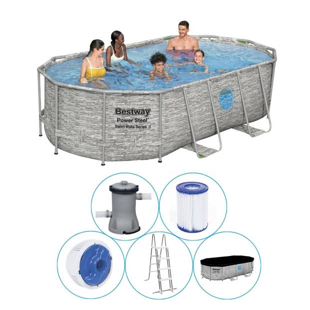 Bestway Power Steel Swim Vista Opzetzwembad Inclusief Filterpomp En