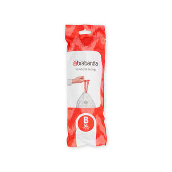 Brabantia PerfectFit afvalzak met trekbandsluiting code B. 5 liter, 20 stuks/rol - White