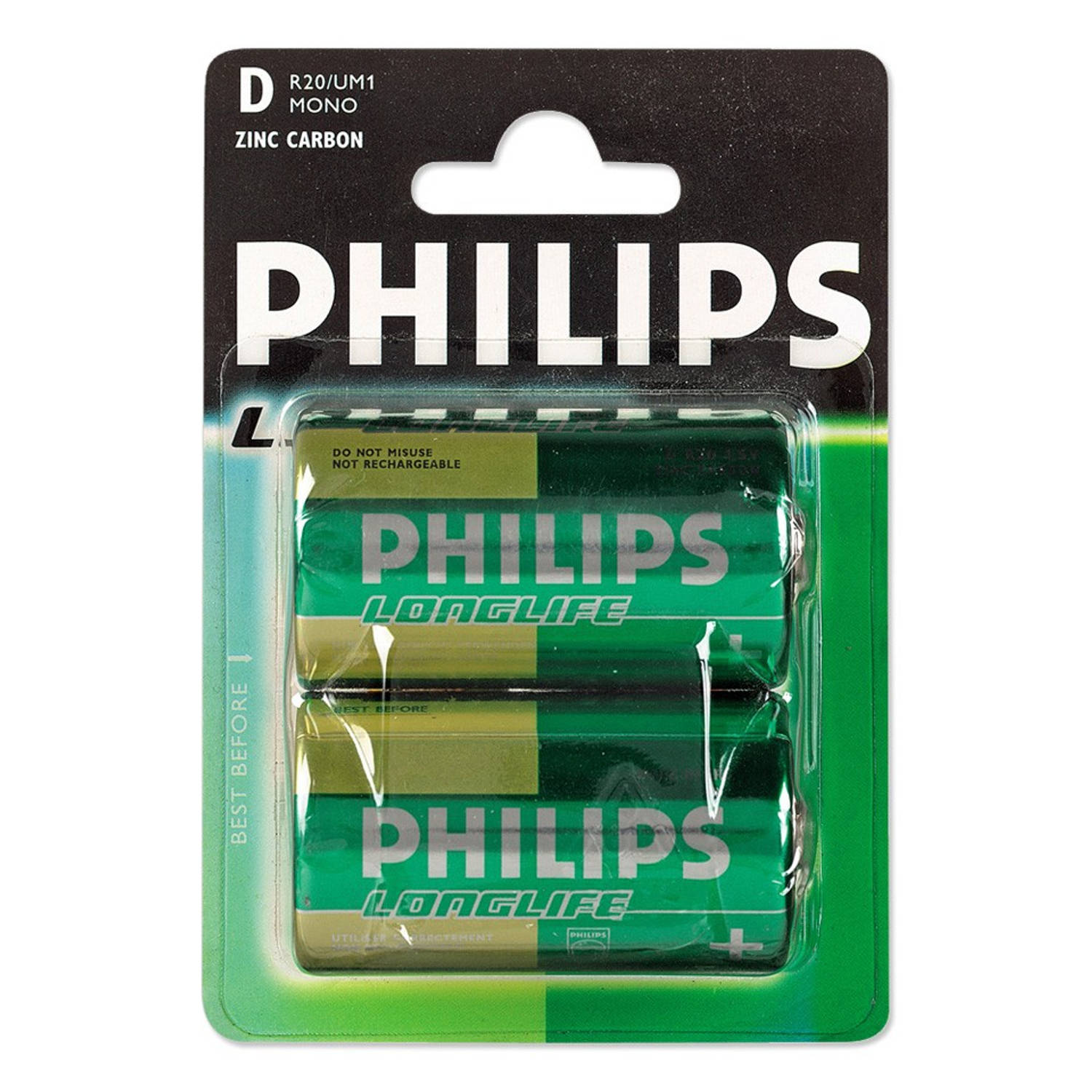 Philips Longlife D-batterijen 2 stuks