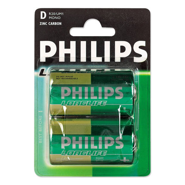 Philips Longlife D-batterijen 2 stuks