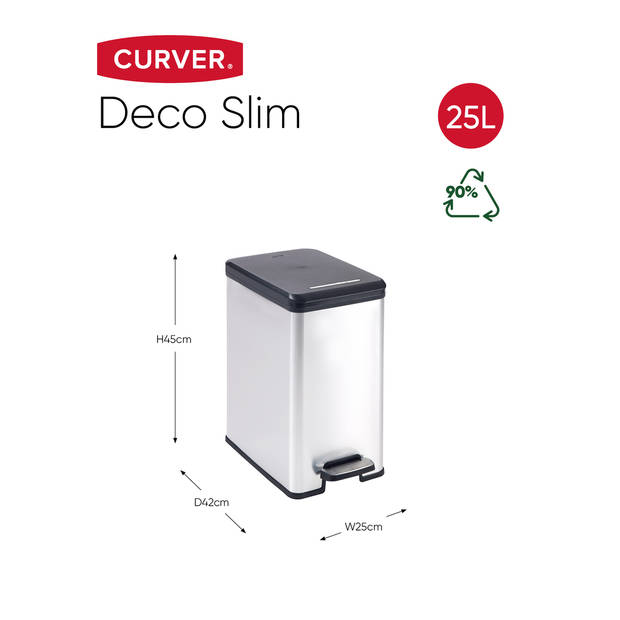 Curver Decobin Slim Prullenbak- 25L - Metallic