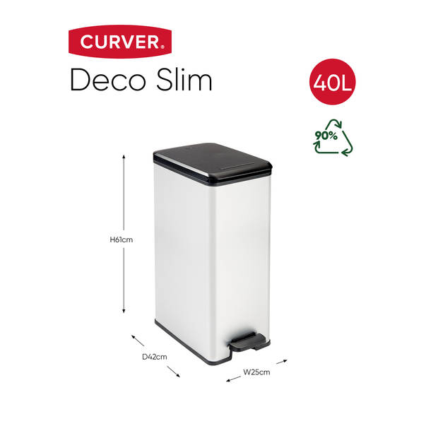 Curver Decobin Slim Prullenbak- 40L - Metallic