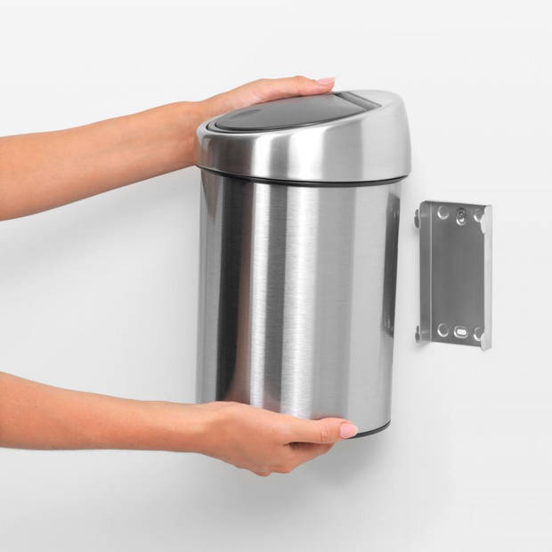 Brabantia Touch Bin wandafvalemmer 3 liter met kunststof binnenemmer - Matt Steel Fingerprint Proof