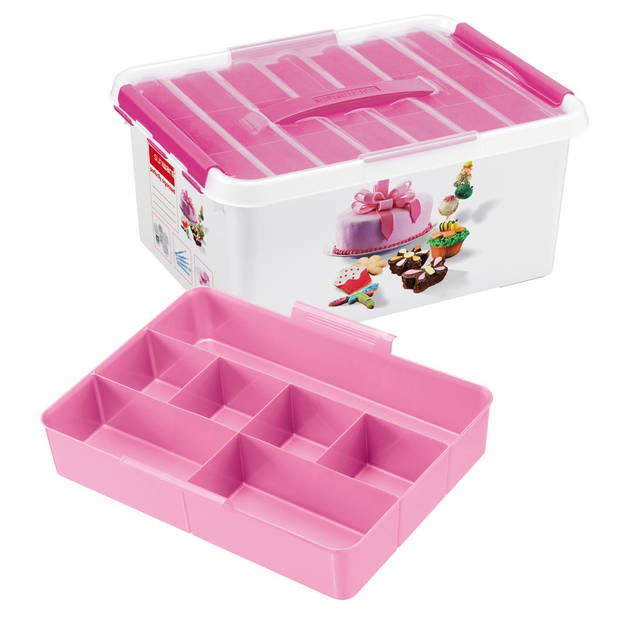Sunware Q-line fun-baking opbergbox - 15 liter - wit/roze