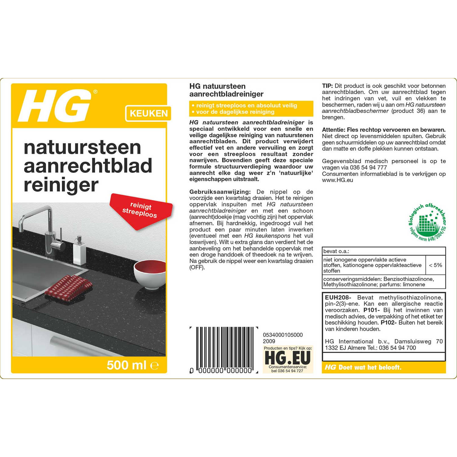 Bourgondië annuleren Trouw HG natuursteen aanrechtbladreiniger 500 ml | Blokker