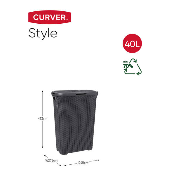 Curver Style Wasmand met Deksel - 40L - Antraciet