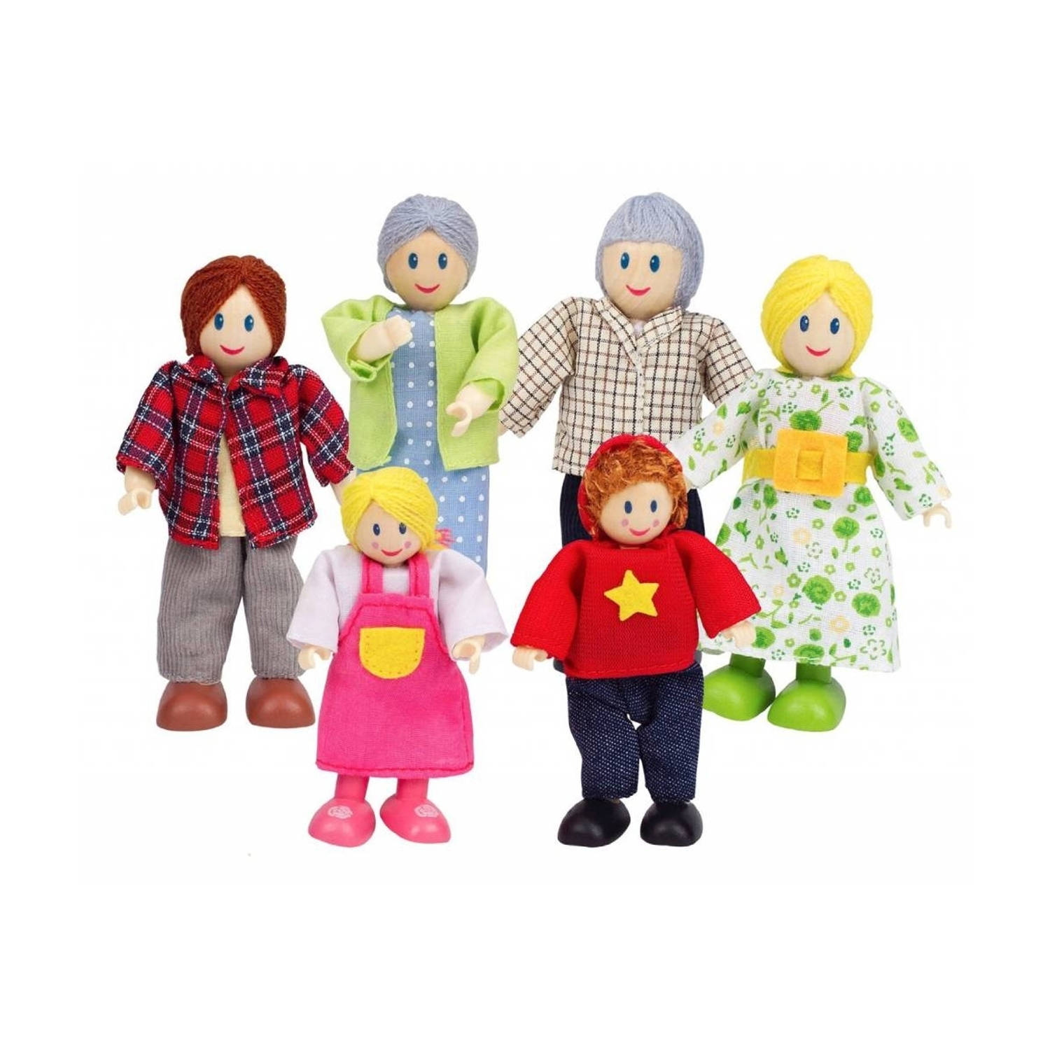 Vrolijke houten poppenfamilie uit Europa