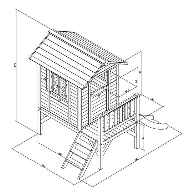 Sunny speelhuis Lodge XL 190 x 260 x 167 cm grijs/wit