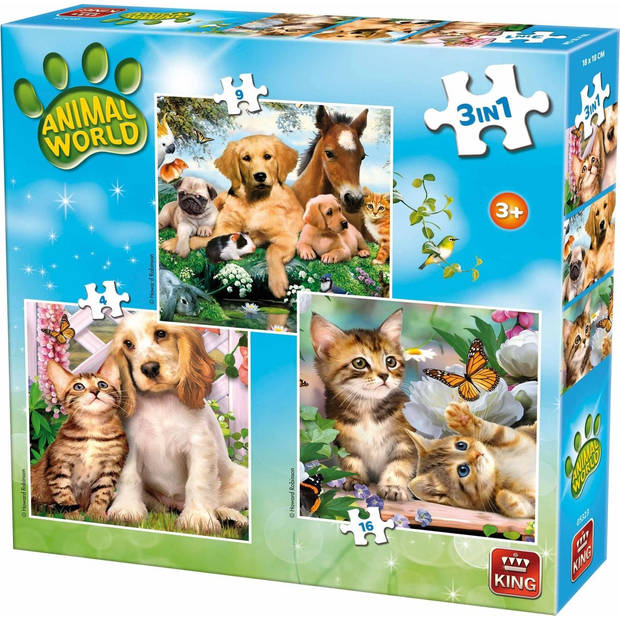 King International legpuzzel Animal World 3-in-1 Huisdieren 4-16 stukjes