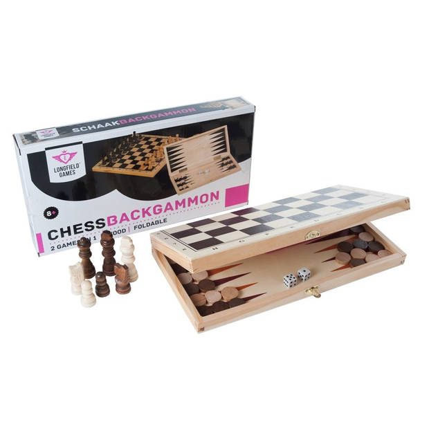 Longfield schaak en backgammon houten kist