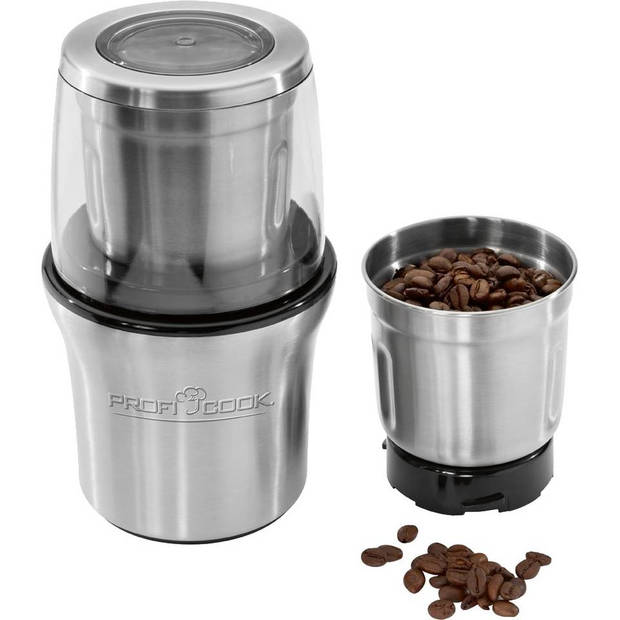Proficook koffiemolen en kruidenmolen in 1 KSW1021 zilver 200W