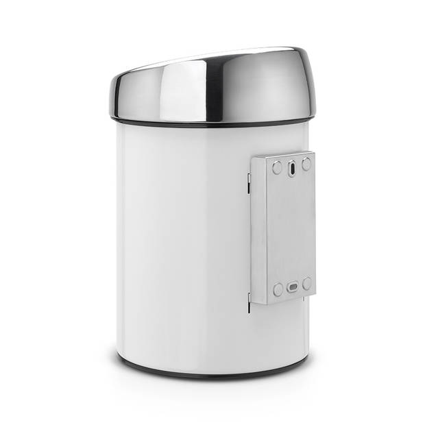 Brabantia Touch Bin wandafvalemmer 3 liter met kunststof binnenemmer - White / Brilliant Steel