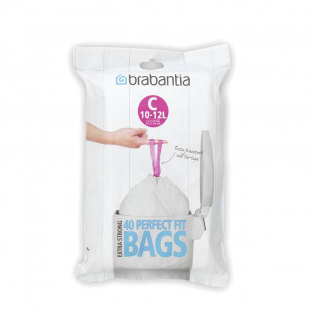 Brabantia PerfectFit afvalzak met trekbandsluiting code C, 10-12 liter, 40 stuks/dispenser pack - White