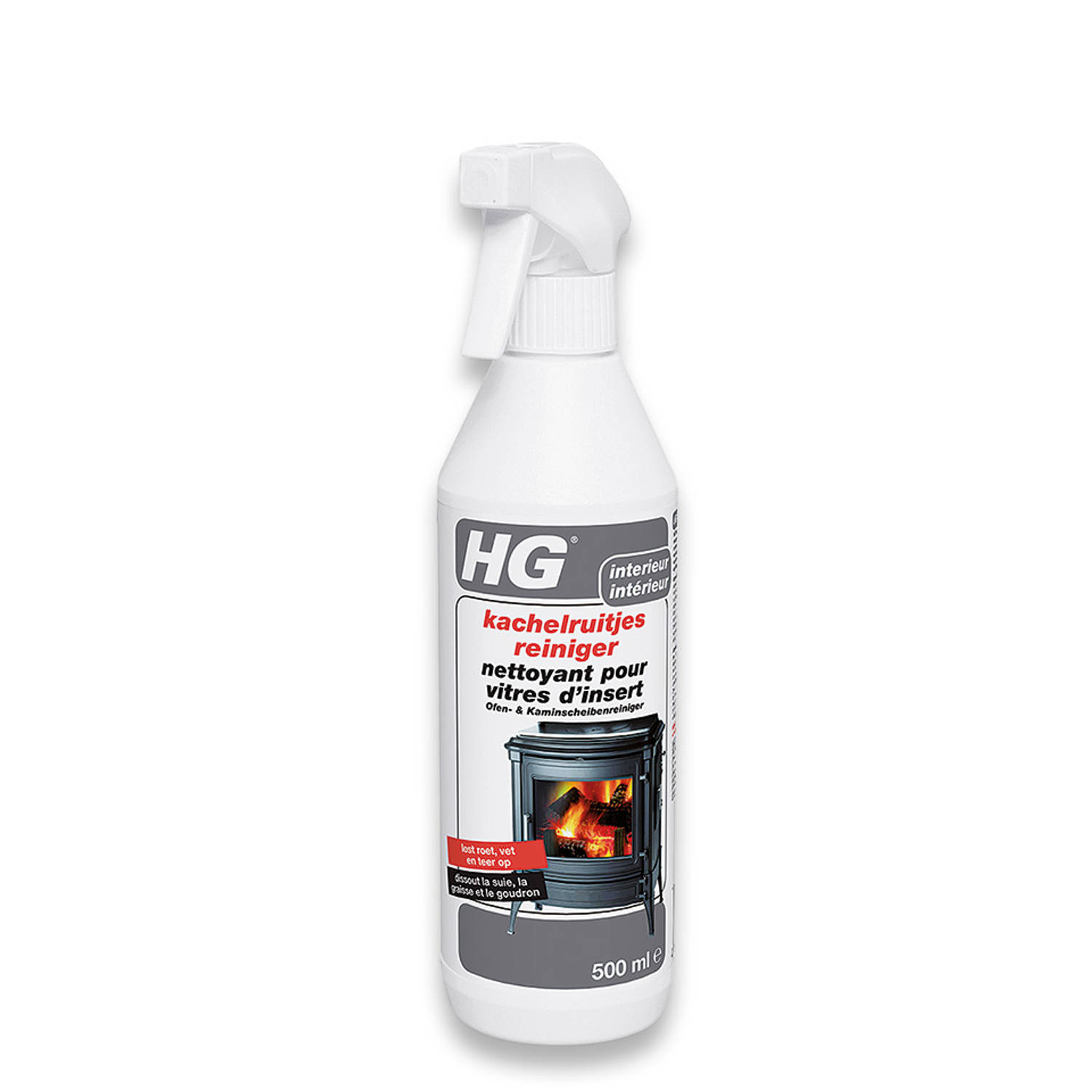 HG Kachelruitjesreiniger 500ML - Glas- en ruitenreiniger voor kachels - Verwijder roet, vet en teer van glazen ruiten van kachels en haarden