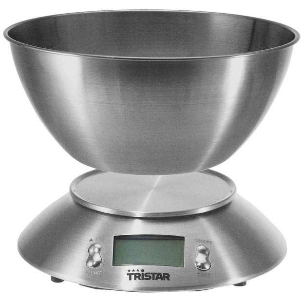 Tristar KW-2436 Keukenweegschaal – Weegschaal keuken met afneembare kom - 2.5 liter – Tot 5 kilogram - RVS