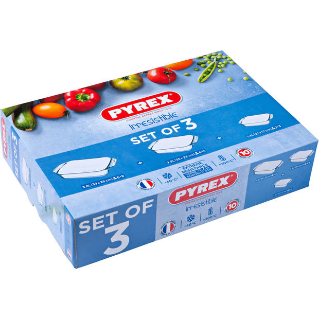 Pyrex Optimum ovenschalen - 39 x 28 cm - 35 x 32 cm - 31 x 20 cm - set van 3