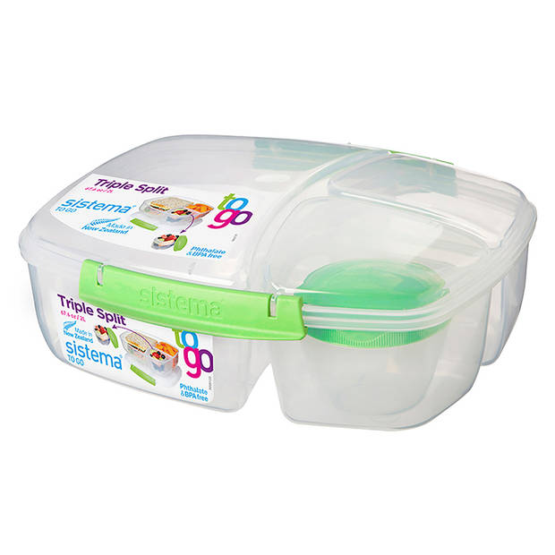 Sistema To Go lunchbox met 3 compartimenten - limoengroen - 2 liter