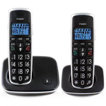 Senioren DECT telefoon met grote toetsen, 2 handsets Fysic Zwart