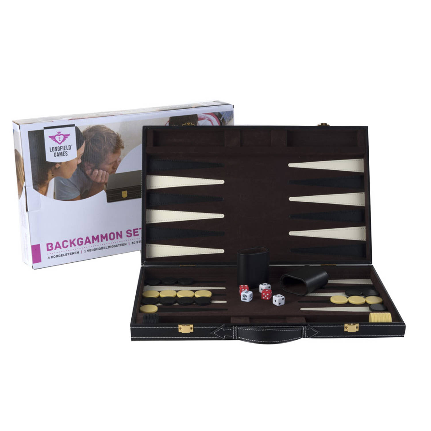 Longfield backgammon bordspel 18 Inch - Kunstleder Bruin/Ecru