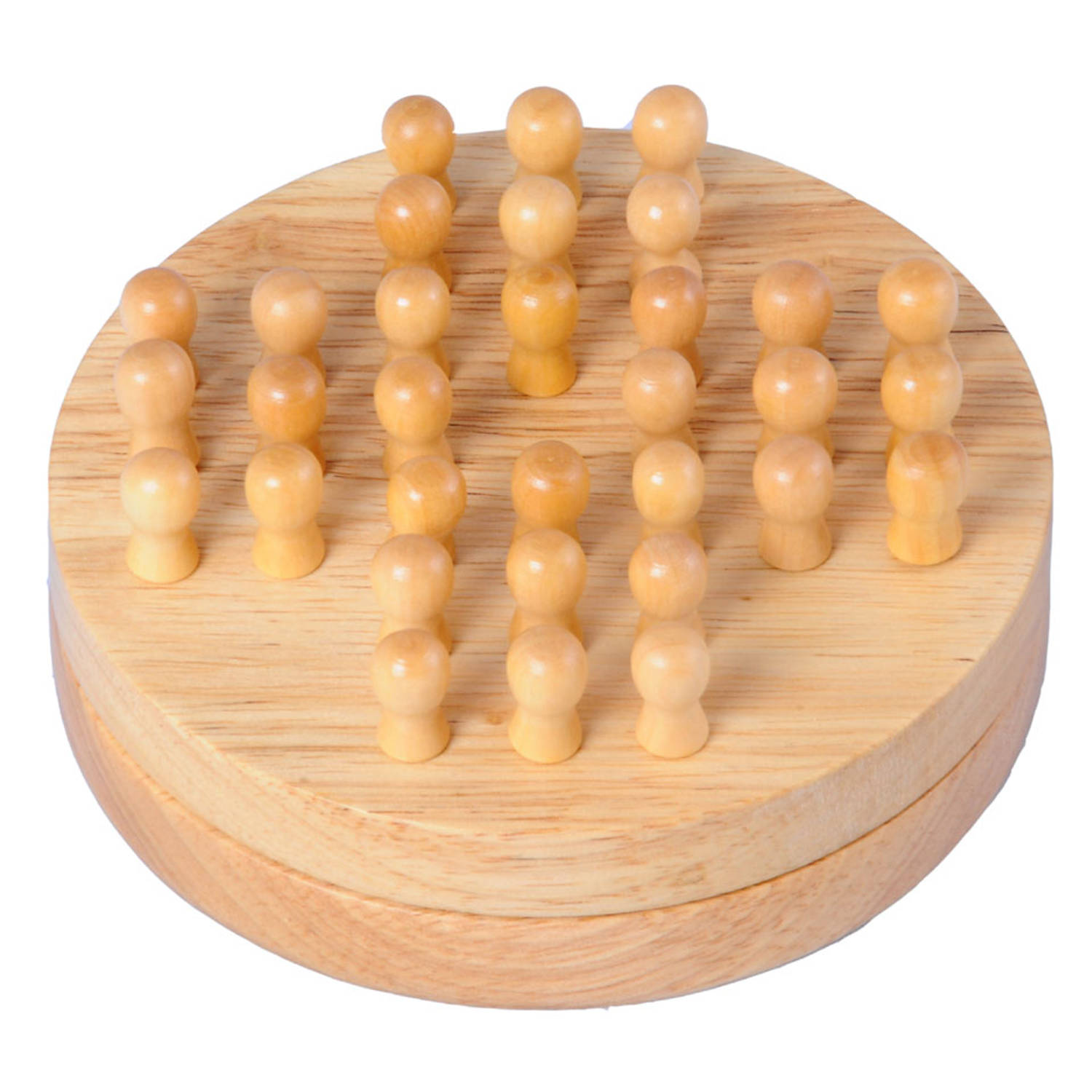 RUBBER WOOD TRAVEL SOLITAIR INCLUDING 33 WOODEN PEGS AND RULES OF THE GAME - DIAMETER 12 CM
