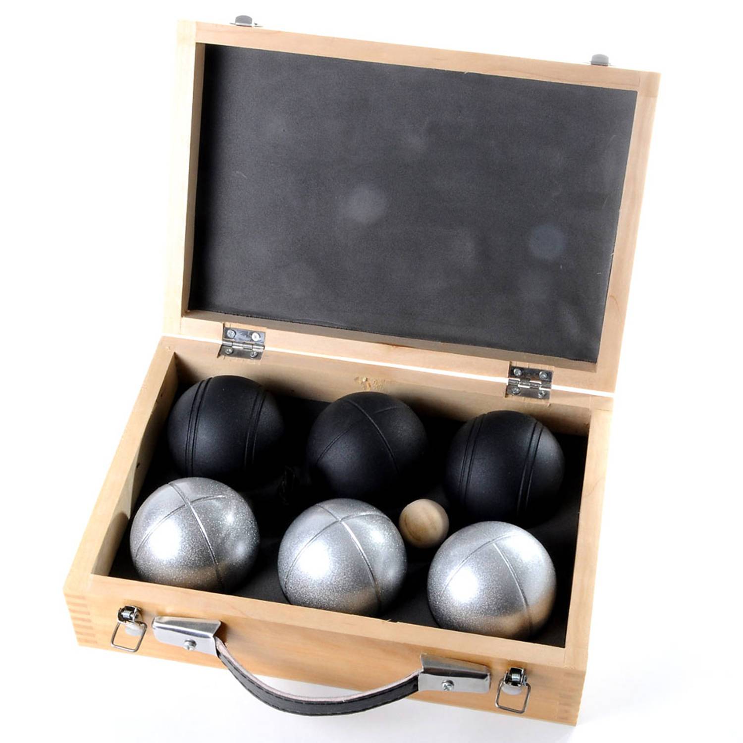 Angel Sports jeu de boules set in koffer 6 stuks zwart-zilver
