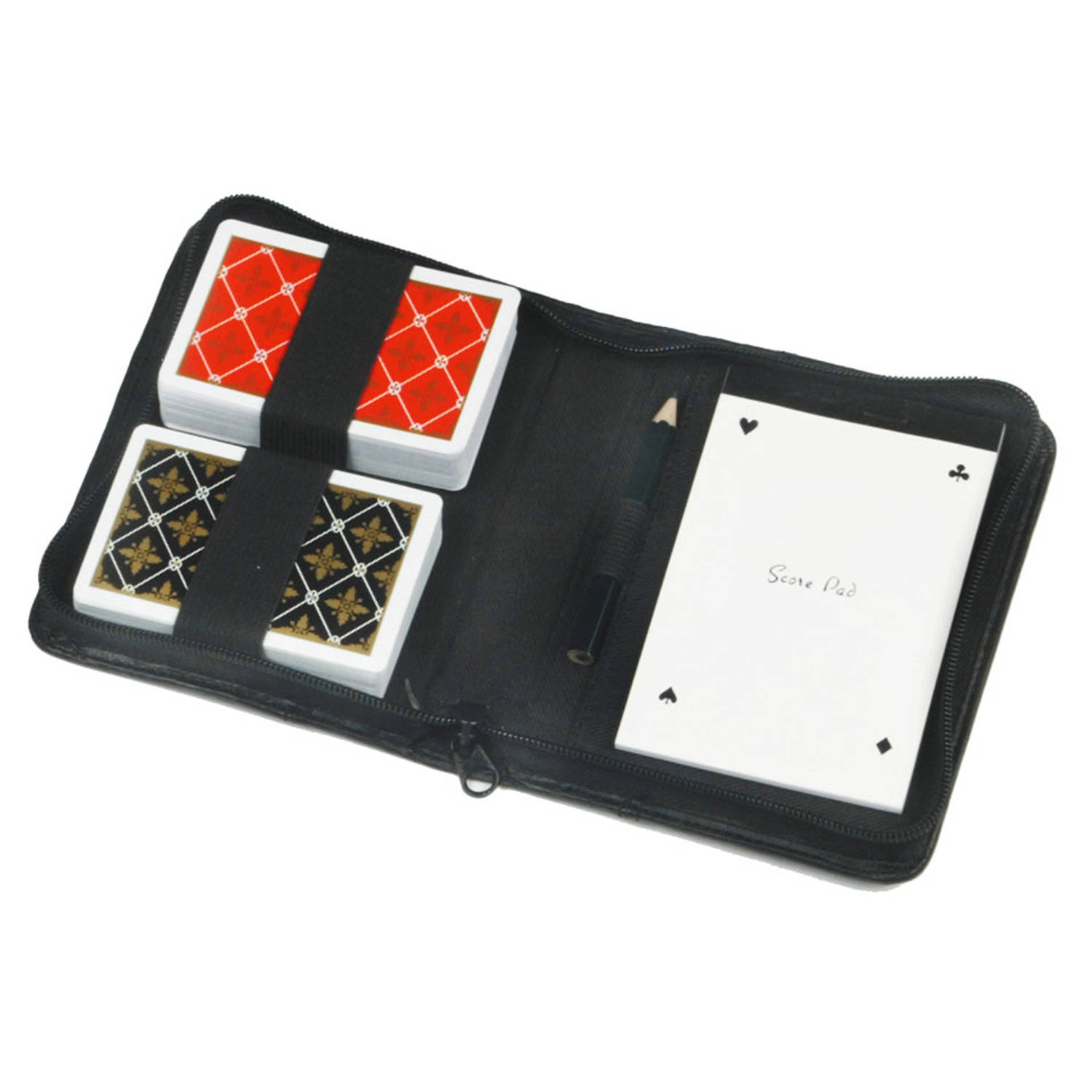 LONGFIELD 2 DECKS PLAYING CARDS NORMAL 4 INDEX IN PU LEATHER CASE WITH PENCIL AND SCOREBLOCK