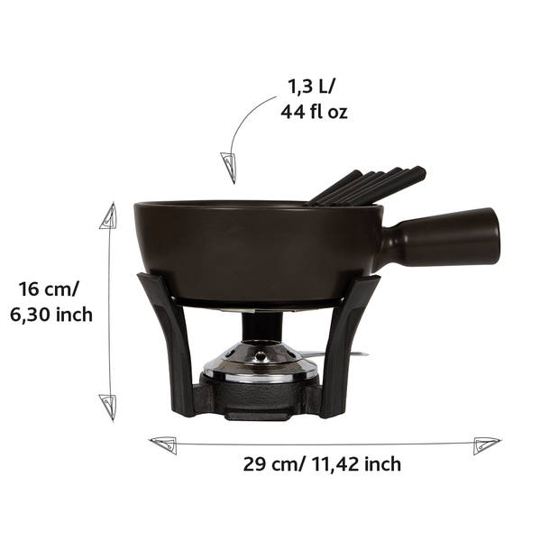 Boska Fondueset Nero - Keramieken pan met 6 vorkjes - zwart - 1,3 L