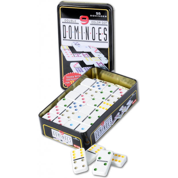 Domino spel dubbel/double 9 in blik en 55x gekleurde stenen - Kansspelen