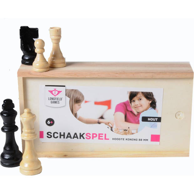 Longfield schaakstukken in kist