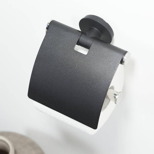 Sealskin toiletrolhouder met klep Metropolitan - RVS gepolijst - Zwart