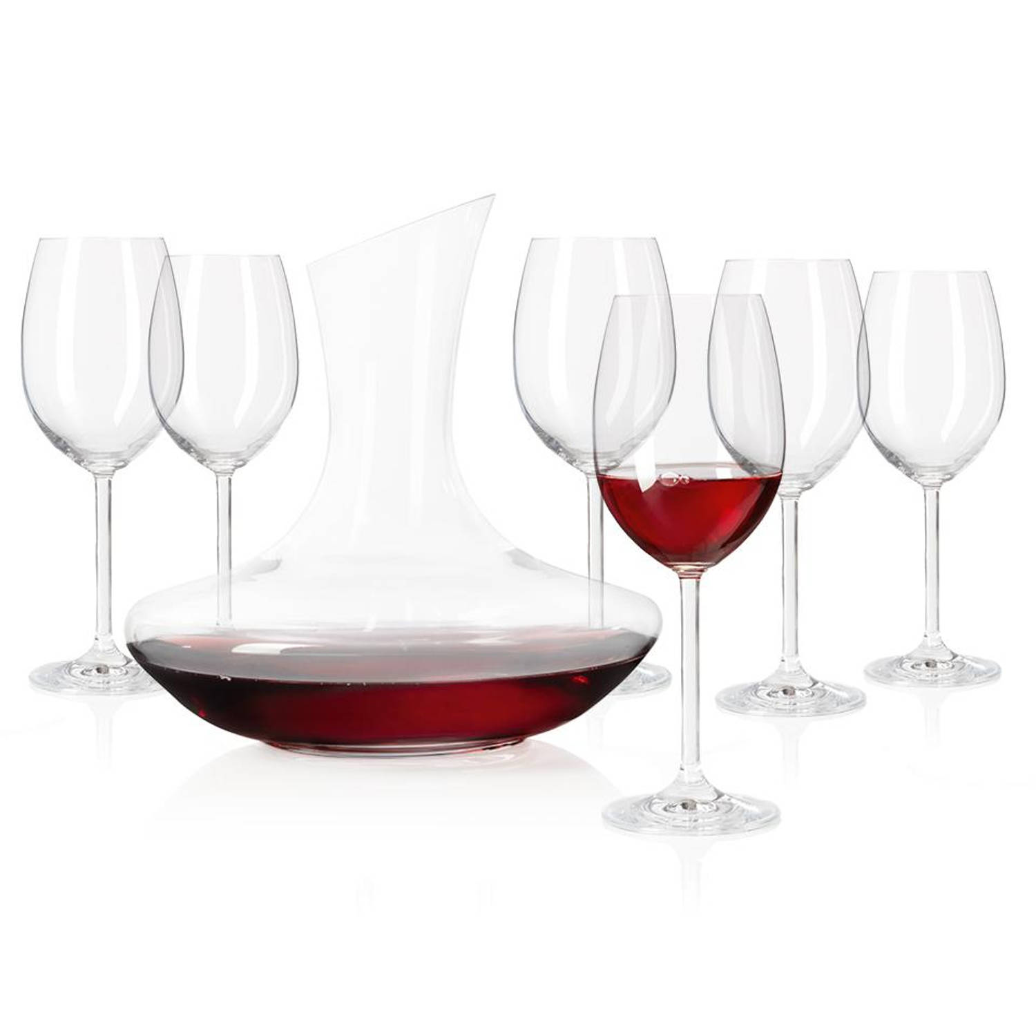 Leonardo Daily decanteerkaraf + 6 rode wijnglazen