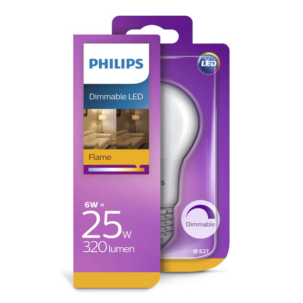 Philips LED Kogel 6W (25W) E27 flame dimbaar
