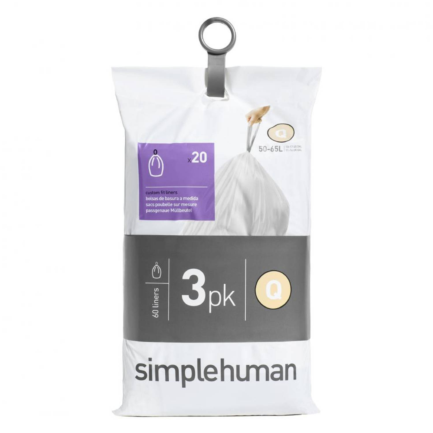 Simplehuman Pocket Liners Vuilniszakken Code Q - 50 Liter - 3 X 20 Stuks