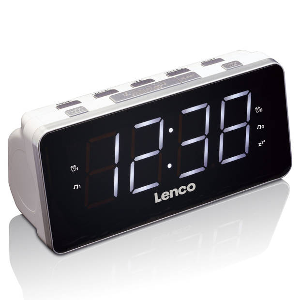 PLL FM Wekkerradio groot en overzichtelijk 1,8" LED display Lenco CR-18 White Wit