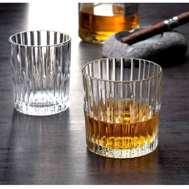 Luxe whiskyglazen set 6x stuks 310 ml met 9x whisky ijsblokstenen - Whiskeyglazen