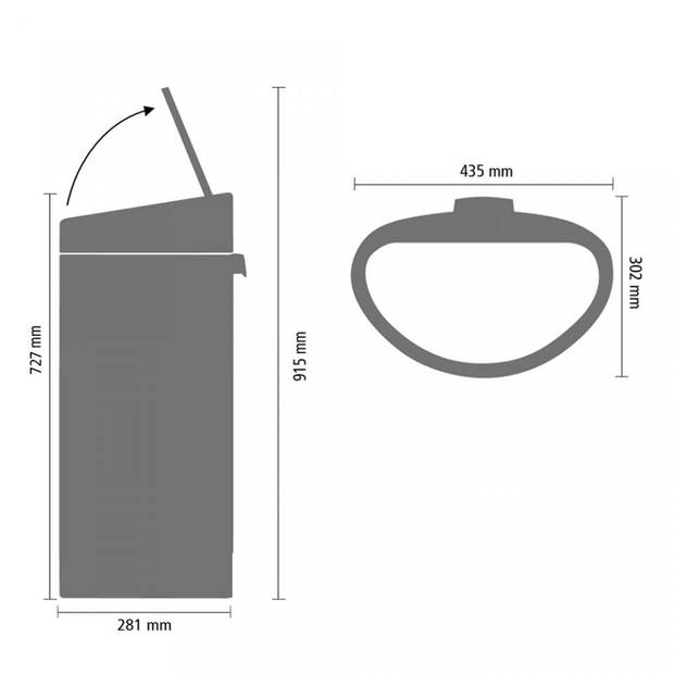 Brabantia Touch Bin afvalemmer 40 liter met kunststof binnenemmer - Matt Black / Matt Steel Fingerprint Proof