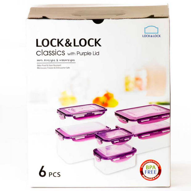 Lock&Lock kleuren vershouddozen voordeelset - paars - 6 stuks