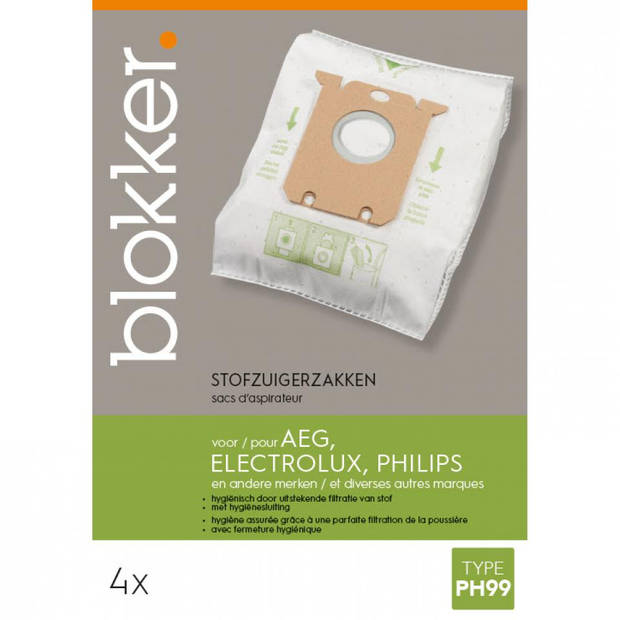 Blokker stofzuigerzak AEG, Electrolux, Philips s-bag ph99 - 4 stuks