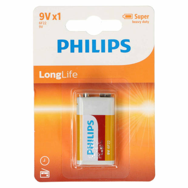 Philips 9V Long life batterij - 3x - alkaline - 9 Volt blokbatterijen - batterij 9v blok