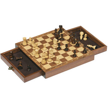 Goki schaakspel magnetisch 25 cm hout zwart/naturel/lichtbruin