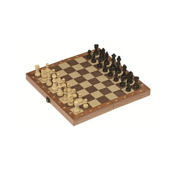 Goki schaakspel opvouwbaar 30 x 30 cm hout bruin/naturel