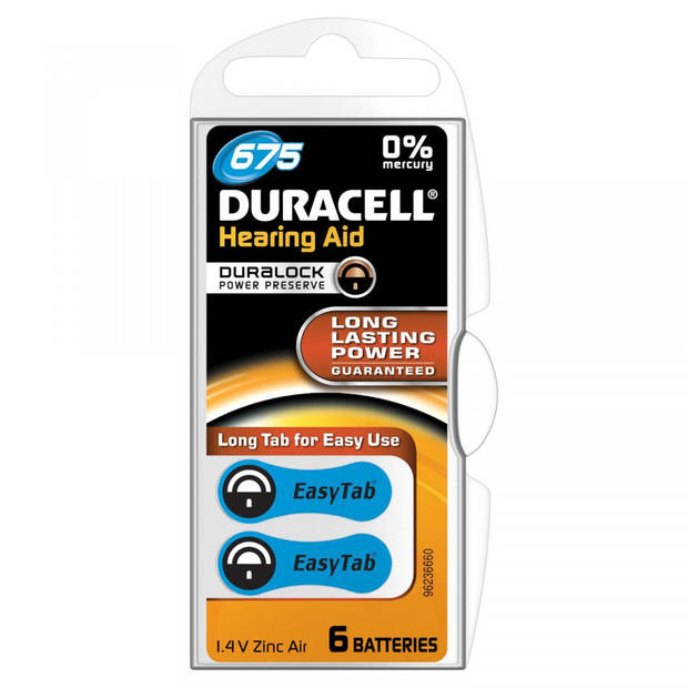 Duracell batterij gehoorapparaat da 675 - set van 6