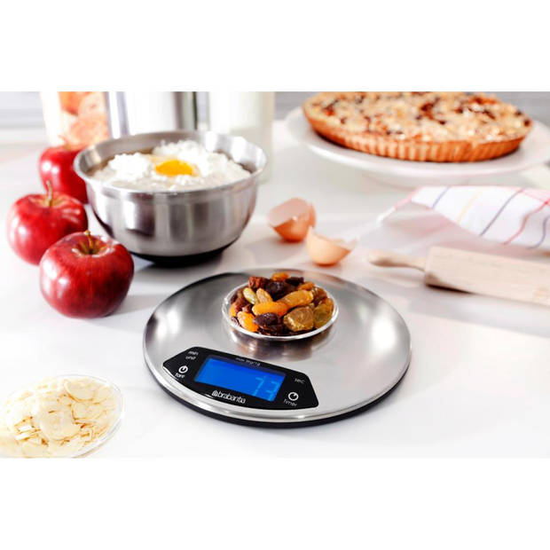 Brabantia Profile Keukenweegschaal - digitaal met kookwekker - op batterijen - Matt Steel