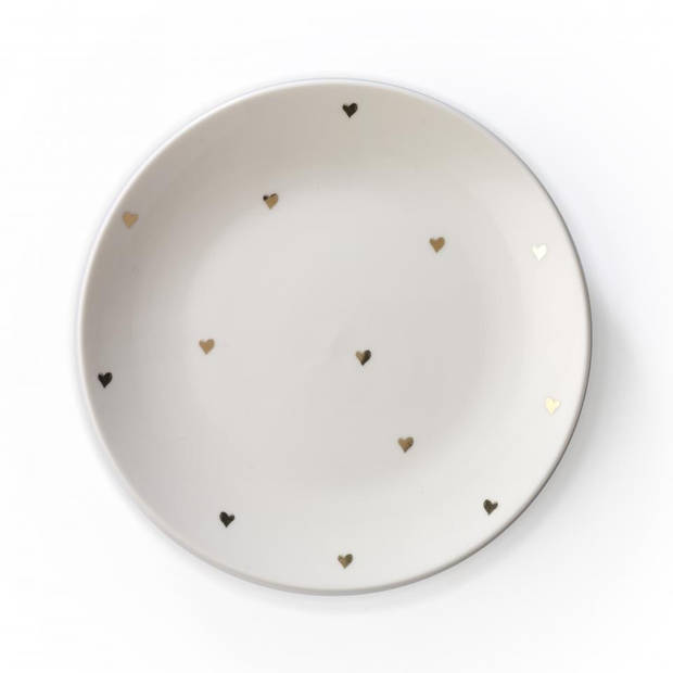 Ontbijtbord met hartjes - Ø 18 cm - wit/goud