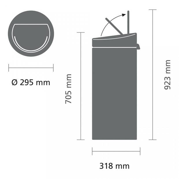 Brabantia Touch Bin afvalemmer 30 liter met kunststof binnenemmer - Matt Steel Fingerprint Proof