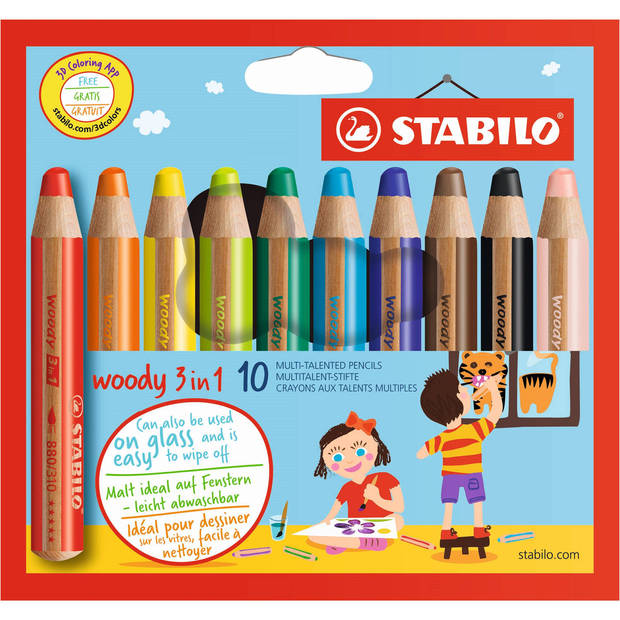 Potloden Stabilo Woody 3 in 1 - 10 stuks - Potlood Stabilo