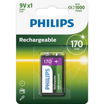 Philips 9VB1A17 - Oplaadbare 9V batterij - 1 stuk