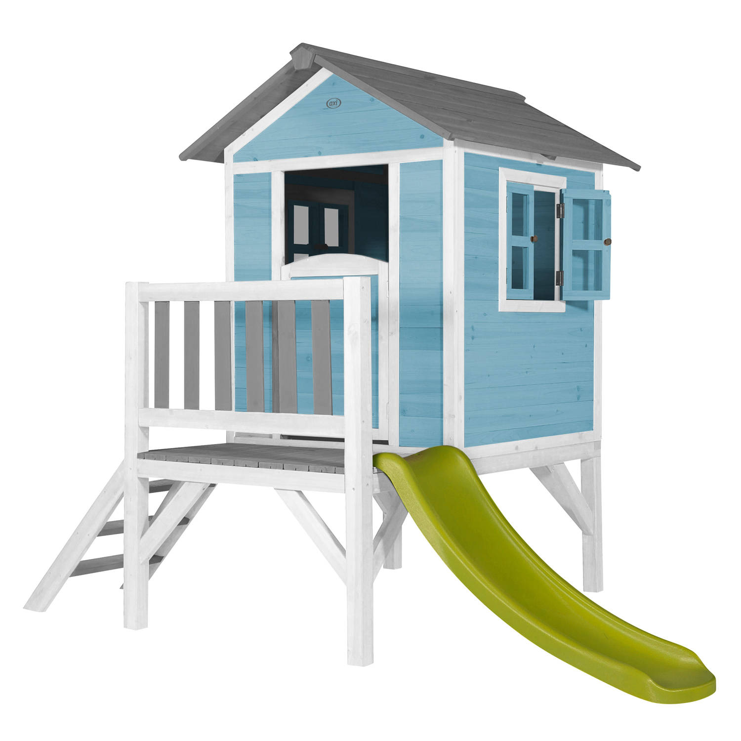 AXI Beach Lodge XL Speelhuis in Caribisch Blauw - Met Verdieping en Limoen Groene Glijbaan - Speelhuisje voor de tuin / buiten - FSC hout - Speeltoestel voor kinderen